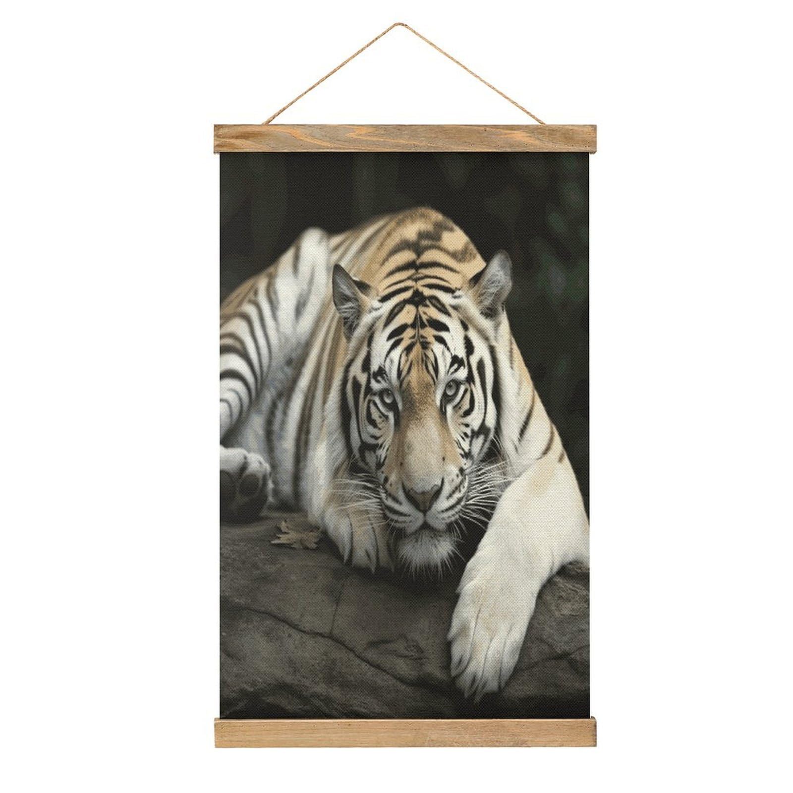 JTREHY Tiger Lie On Rock Linen Hanging Painting Vintage Poster Wall Art Prints Personality Style Wall Hanging Poster for Living Room Office Bedroom Decor Frame 13.2 X 20.47 Inch