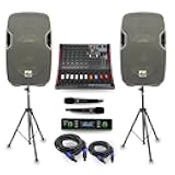 MUSYSIC Portable PA System with 2000W Amp & Wireless UHF Microphone System. 6 Ch Audio Mixer with Multiple Inputs. pa system with wireless microphone and speakers, Complete w/Stands - 10