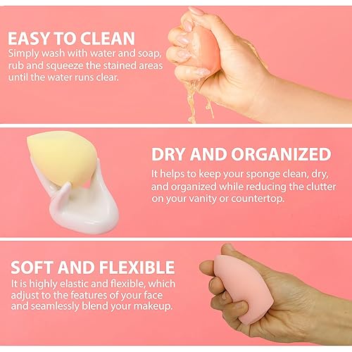 Miniatura 6 de Primo Lines Beauty Blender - Juego de 3 esponjas de maquillaje con estuche y soporte de cerámica, corrector de base facial, esponjas de mezcla para