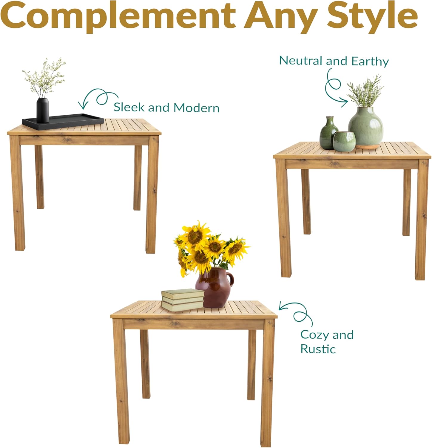 Sunnydaze 33.75" W Outdoor Dining Table for 4 - Rodanthe Acacia Wood Outdoor Table for Patio - Square - Natural Oil Finish - Seats 4 People