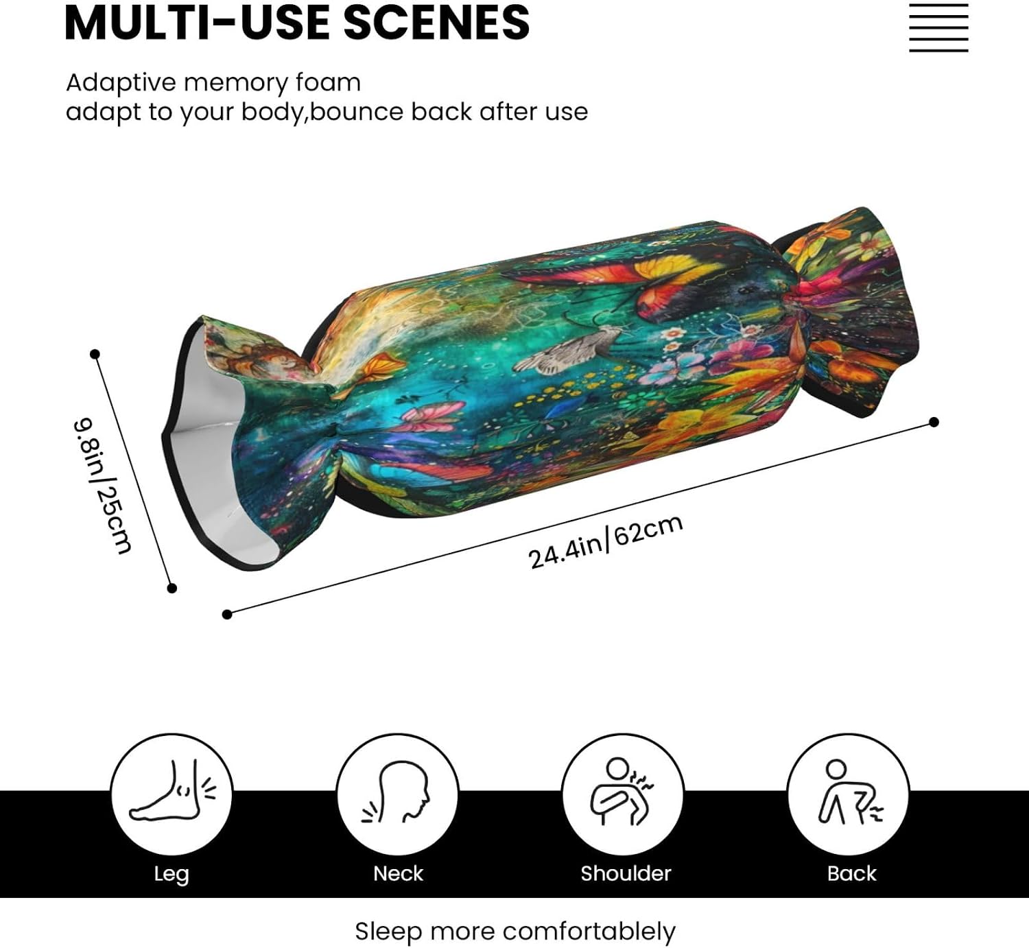 Mysterious and Beautiful Garden Cylindrical Pillow-Premium Bed Pillows, Side Sleeper Neck Support, Decorative Candy Design, Soft and Durable
