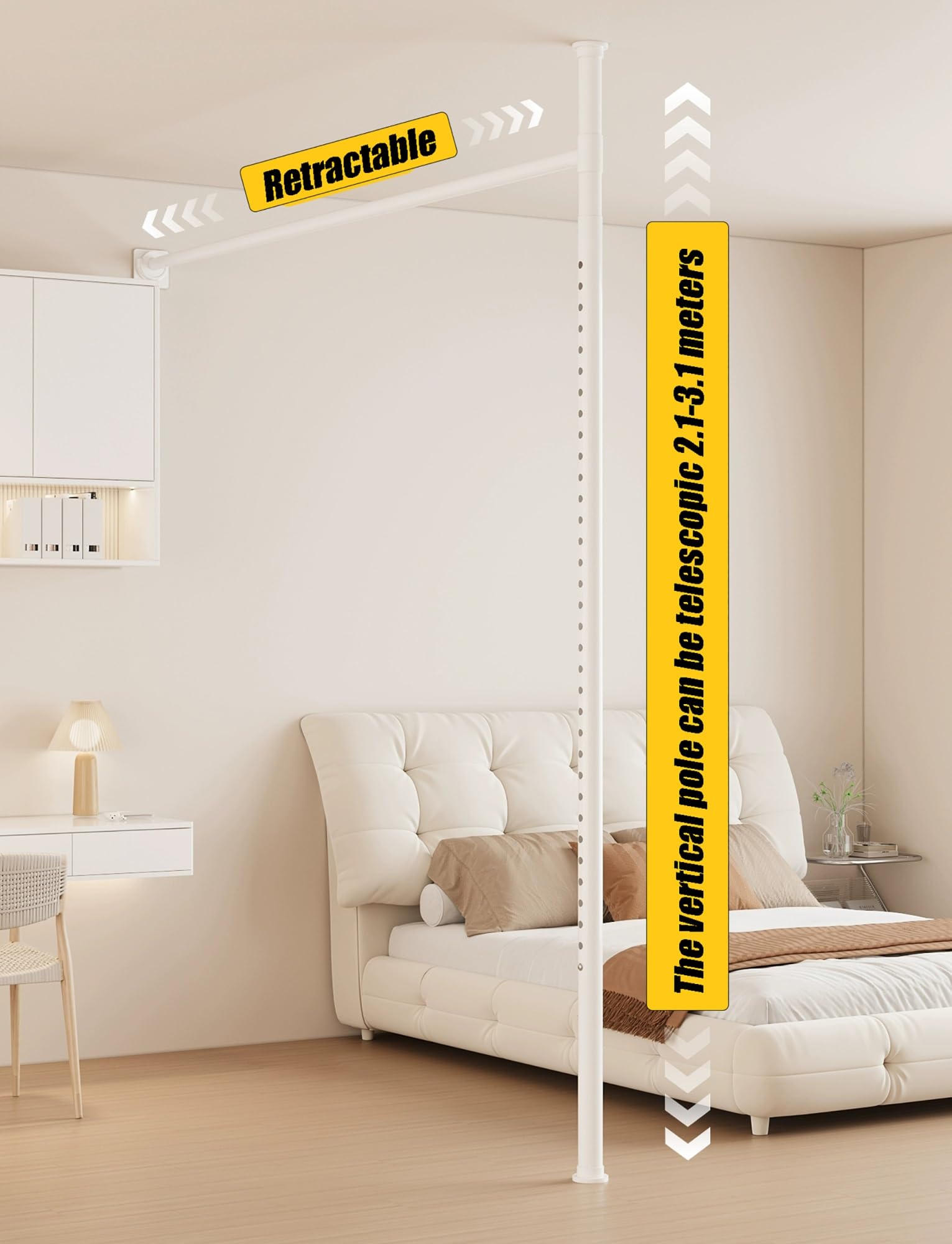 Raumteiler-Vorhänge ohne Bohren, einziehbare Stange, Sichtschutzvorhänge for die Veranda, große dekorative Raumteiler-Wandzäune(Pink,210-260cm)