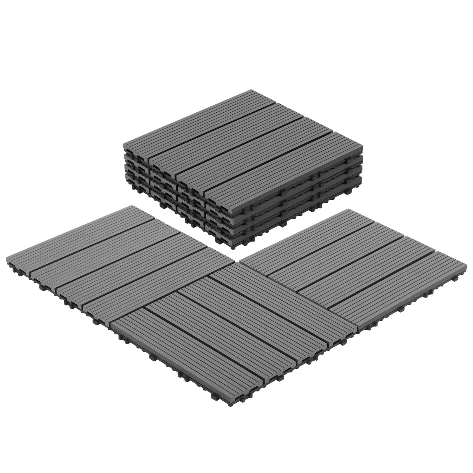 10 pcs Wood-Plastic Composite Decking Tiles Kit, Easy Install Interlocking WPC Deck Panels for Garden, Balcony & Patio, Low Maintenance, Weather-Proof, Composite Floor Flooring Boards (Grey) โ image 1