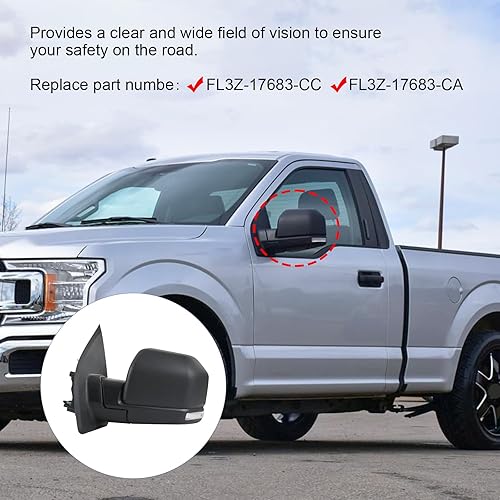 Miniatura 6 de JDMSPEED Espejo retrovisor lateral izquierdo con calefacción, señal LED texturizada, negro, izquierdo, LH, compatible con Ford F150 FL3Z-17683-CC