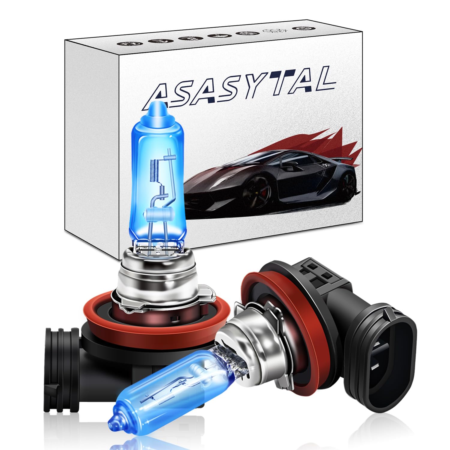Asasytal H9 12V 65W Halogen Headlight Bulb, 5000K Warm White Light for High Beam OEM Replacement, 2 Pieces