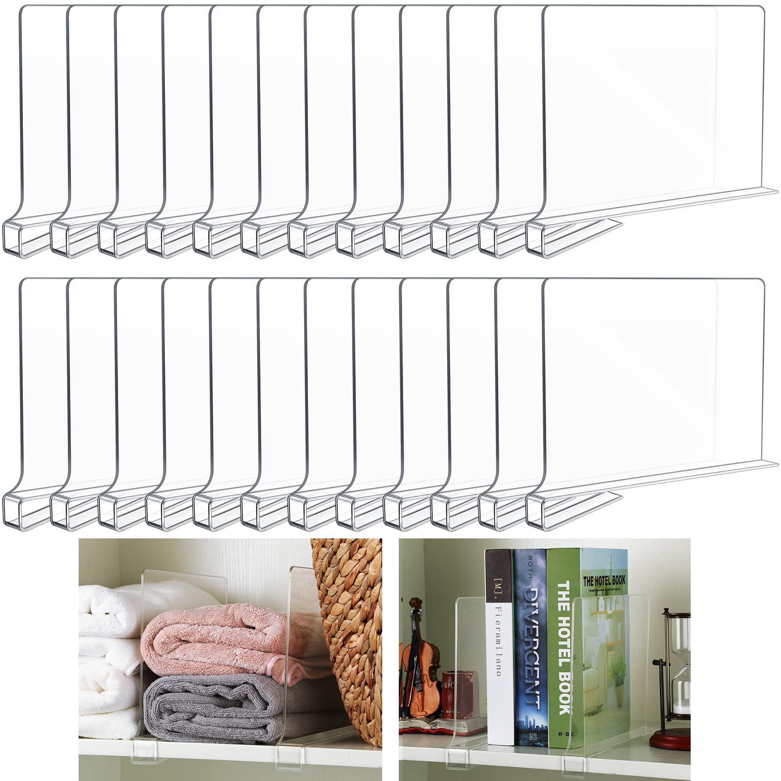 Sintuff 24 Pcs Acrylic Shelf Dividers for Closet Organization Clear Closet Shelf Divider Closet