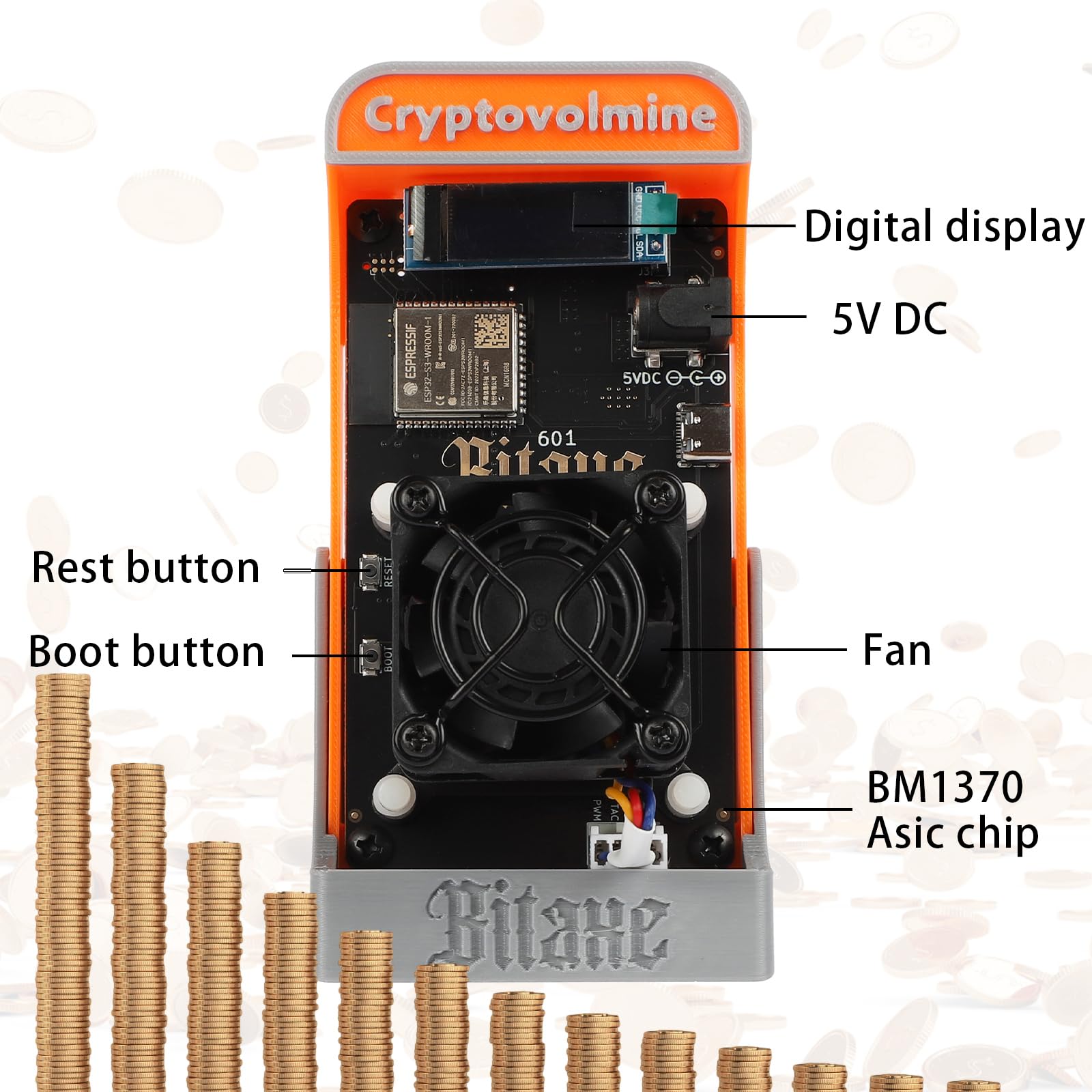Amazon.co.jp: Bitaxe ガンマ 601 ビットコイン マイナー BM1370 Asic 破片 1.2TH/s ソロ マイナー  18W/TH エネルギー効率 2.4G WiFi 家庭使用 BTC マイナー ...