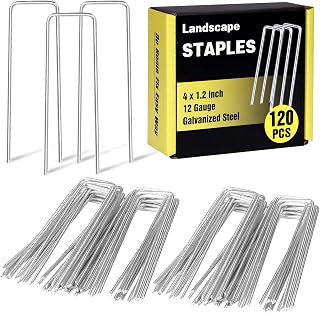 HongWay 120 Pack 4 Inch Landscape Garden Staples, Garden Stakes Galvanized 12 Gauge SOD Ground Stakes Landscaping Fabric Pins Yard Staples for Lawn Turf Hose Irrigation Tubing