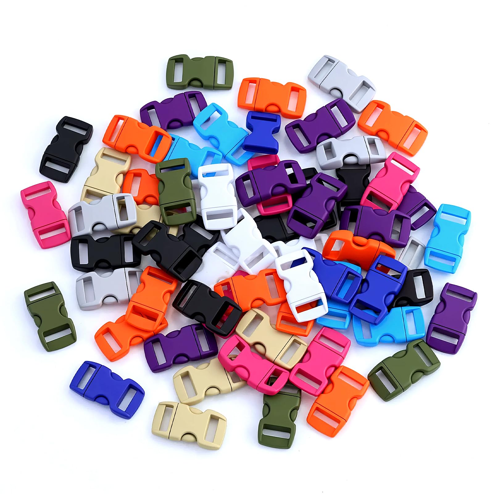 50 Pezzi Fibbie Plastic 10 mm,Laterali in plastica a sgancio rapido Mini Fibbie 3/8 Pollice,Multicolore Chiusure a Sgancio Rapido, Doppia Clip Fibbie Plastica,per Valigie,Cinghie