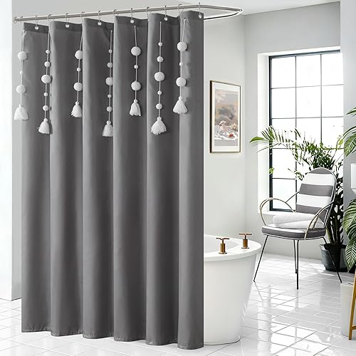 Cortina de ducha de estilo bohemio de alta gama, cortina de partición de bola pequeña personalizada y hecha de tela de poliéster impermeable gruesa