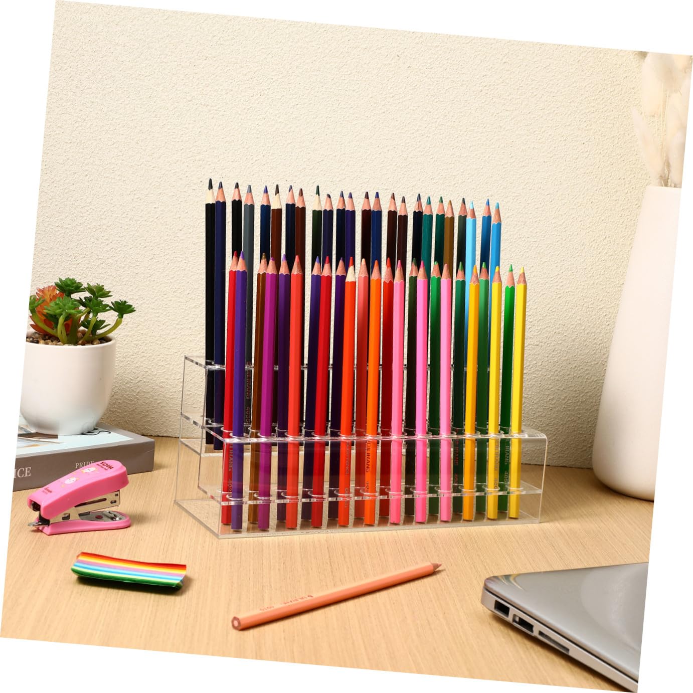 Portapenne Portamatite Espositore Trasparente per Pennelli e Matite, Supporto Organizzatore da Scrivania Design Multislot per Ufficio o Casa