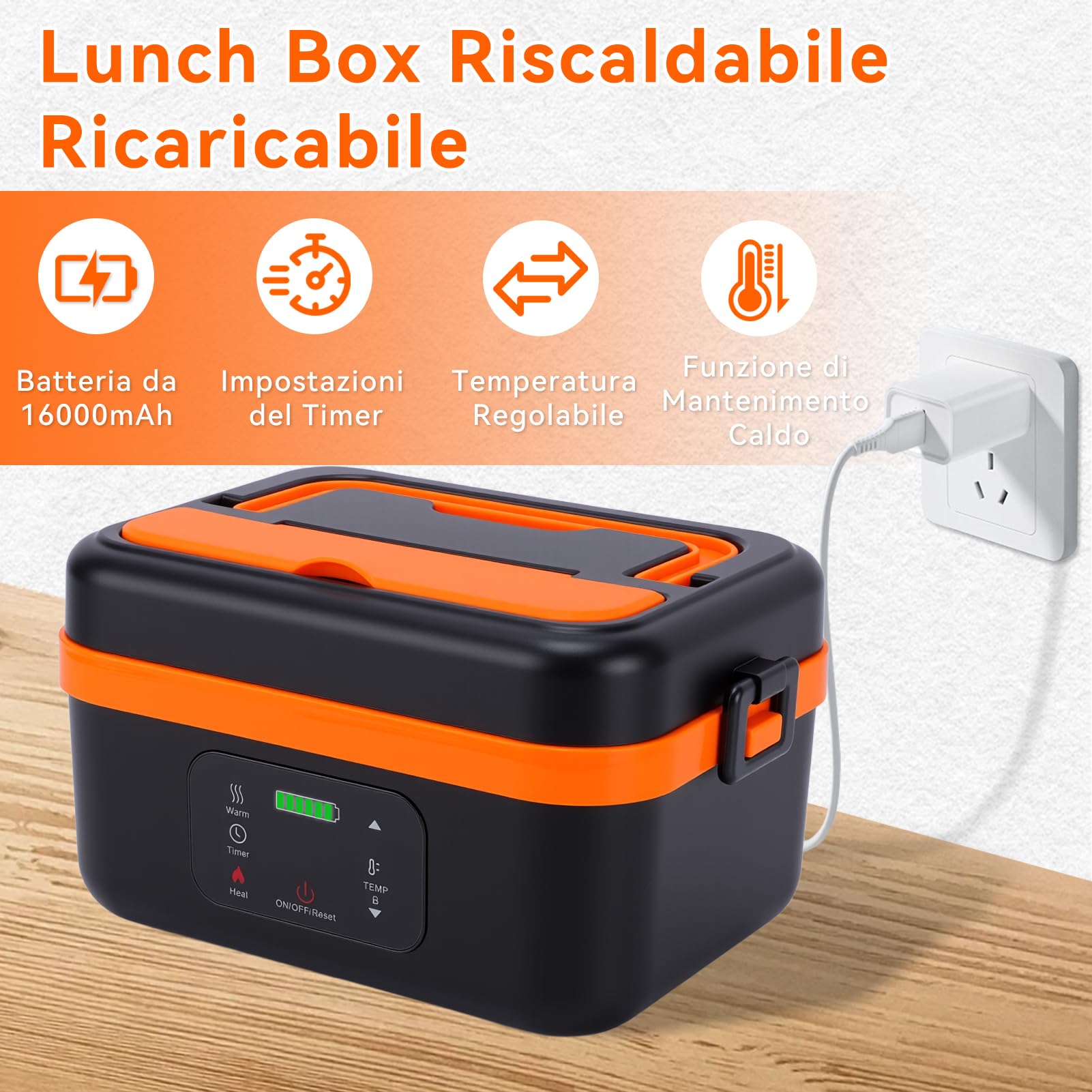 Scaldavivande Elettrico Portatile, 1L Porta Pranzo Riscaldabile con stoviglie in acciaio inossidabile e borsa isotermica, ricaricabile, Timer Per Ufficio Cantiere Viaggio