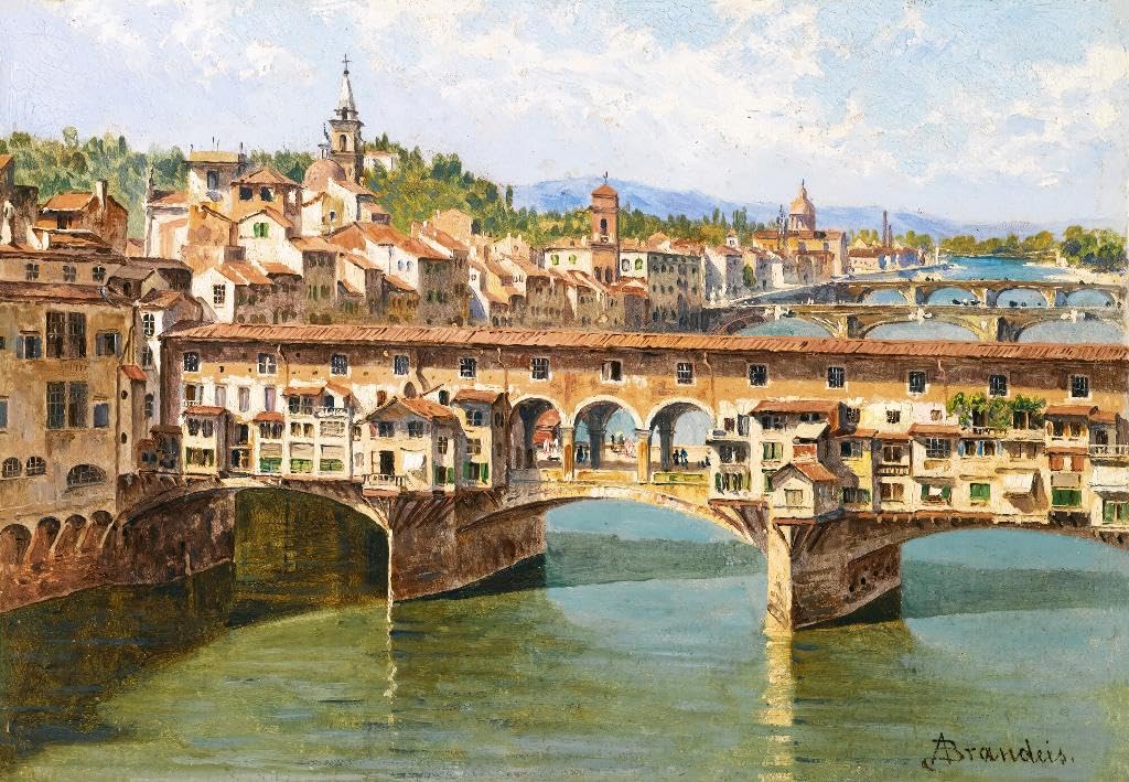 Fizdi - Framed Canvas Wall Painting - The Ponte Vecchio, Florence By Antonietta Brandeis - Art Print for Home & Office Wall Decor.|24 Inches X 16.6 Inches||PRT_9405-24-17|
