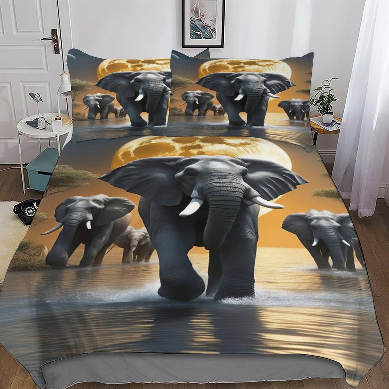Housse de couette éléphant microfibre anti-plis pour grand lit facile à laver