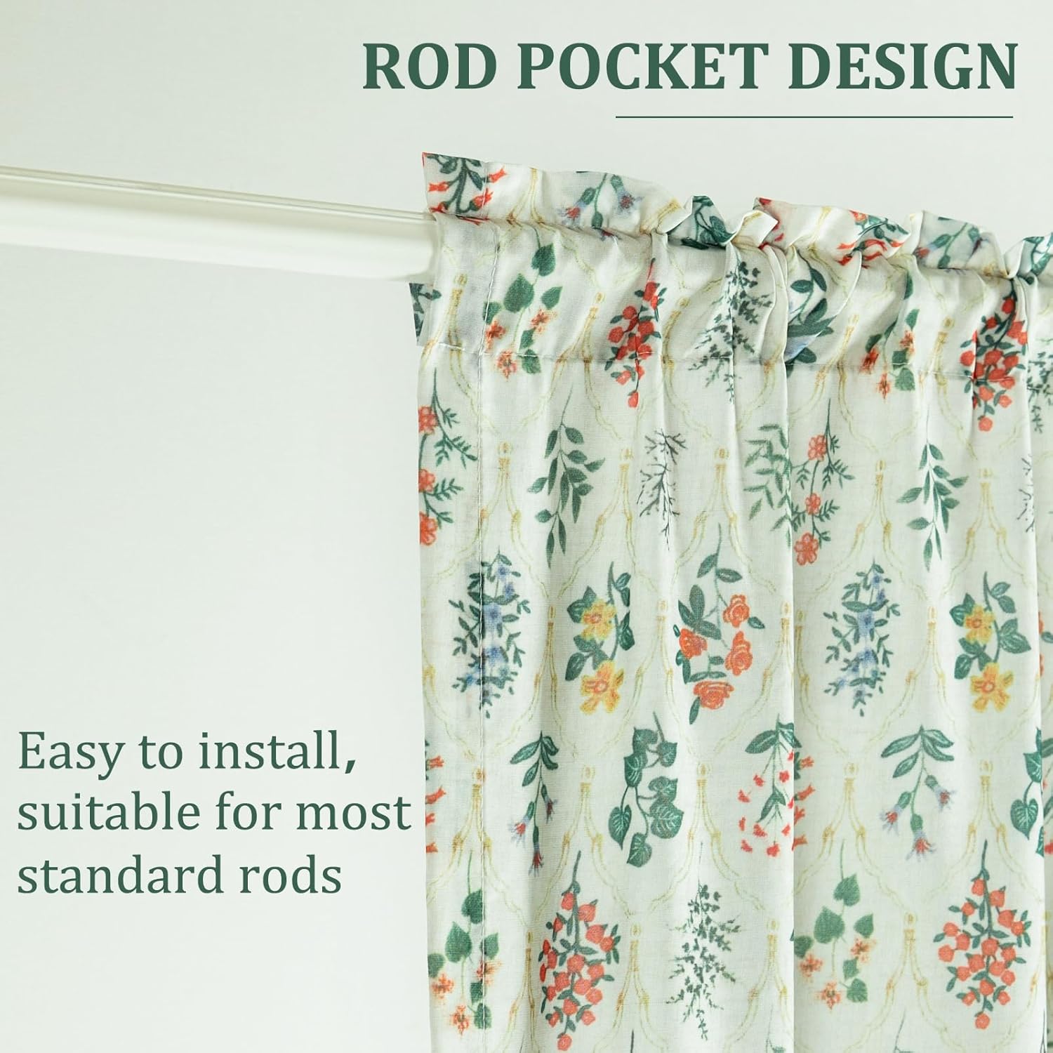 Leeva Floral French Door Curtains, Semi Sheer Privacy Window Panels, Decorative Farmhouse Style Curtains for Front or Back Door, 25" W x 72" L, 1 Panel, Rod Pocket