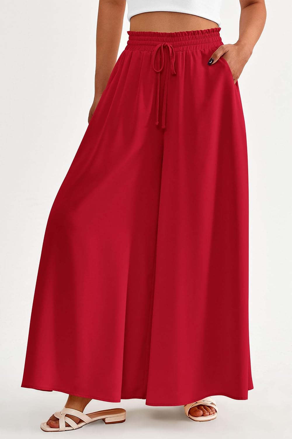 PRETTYGARDEN Women's 2026 Summer Wide Leg Palazzo Pants High Waisted Flowy Pockets Spring Casual Lounge Boho Beach Trousers - Image 5