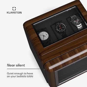 KLARSTEIN Automatic Watch Winder for 2 Watches, Luxury Watch Storage Box, Acrylic Window Display Case, Auto Watch Winder Uk for Men & Women, LED, 5 TPD Settings, Spring Tension Watch Winder Motor