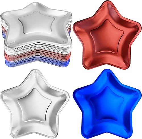 Zuazaor 60 platos de papel en forma de estrella de 9 pulgadas, platos desechables para fiesta, pentagrama, para graduación, Día de la Independencia,