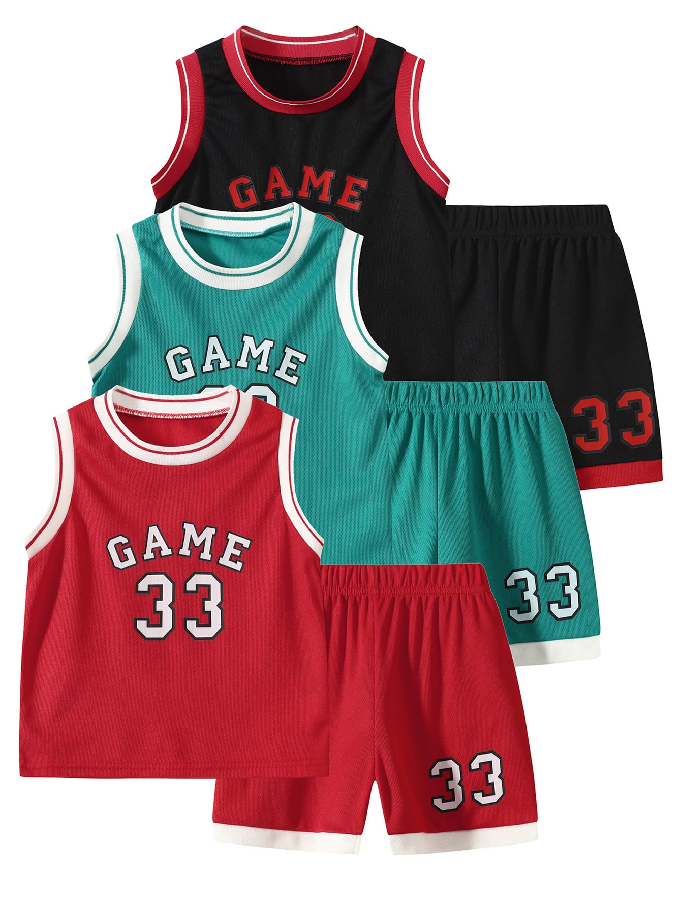 2 or 6 Piece Kids Boys Basketball Jersey Set Youth Letters Printed Lightweight Basketball Tank Top and Track Shorts