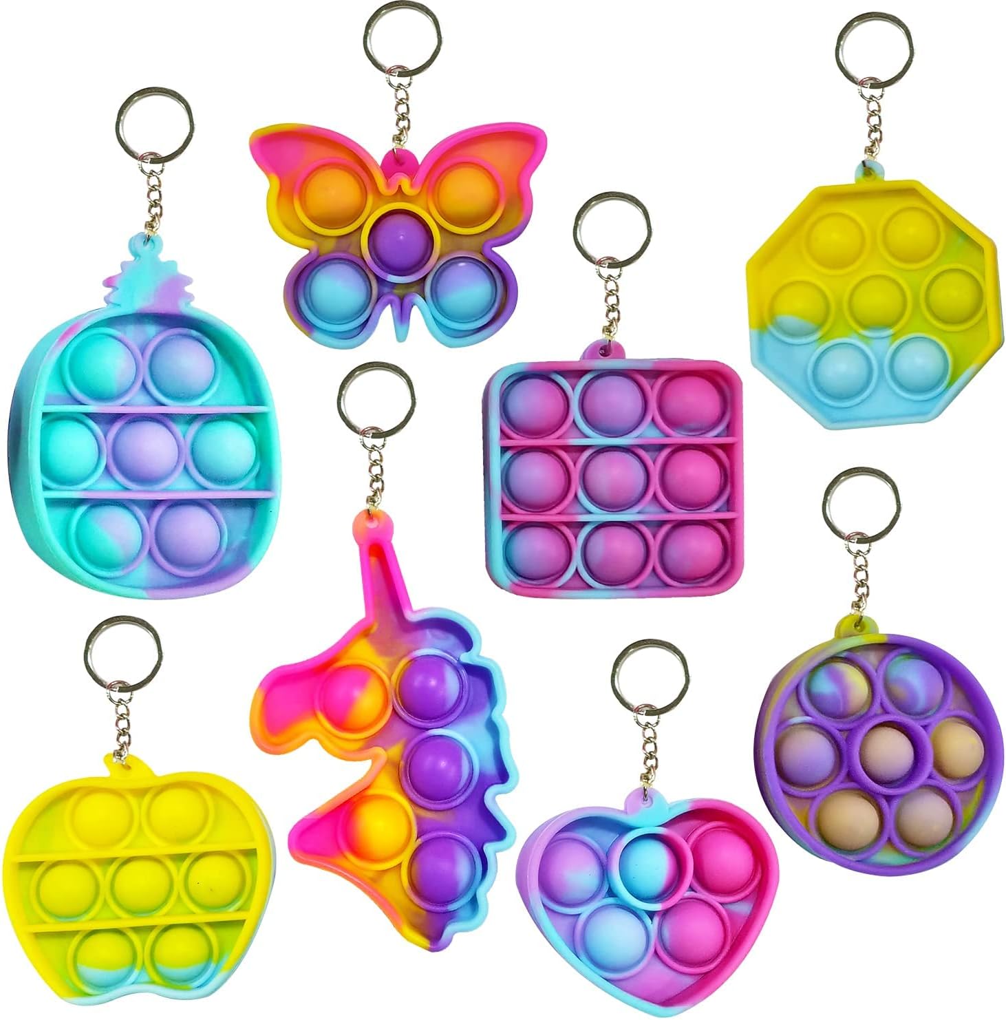 Royals Compact Silicone Popit Keychain Keyring Toy - Birthday Return Gift of Kids - Portable Bubble Popping Fun Stress Relief Fidget Toy- Travel Size Pop Bubble Key Ring (Assorted,6pc)