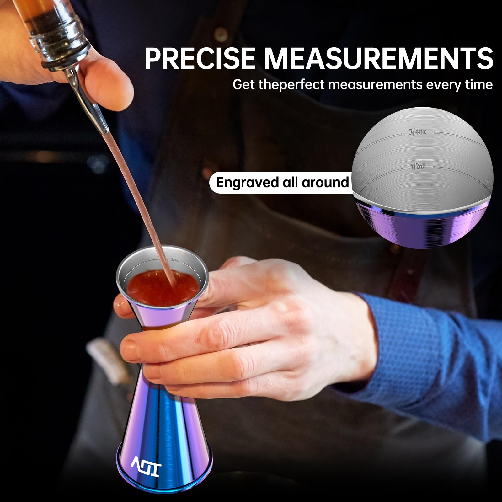 Jigger para bartending, jigger de cóctel doble profesional con folleto de recetas, jigger japonés de acero inoxidable 18/8 de alta calidad, 2 onzas, 1 oz con dimensiones interiores para medir 2
