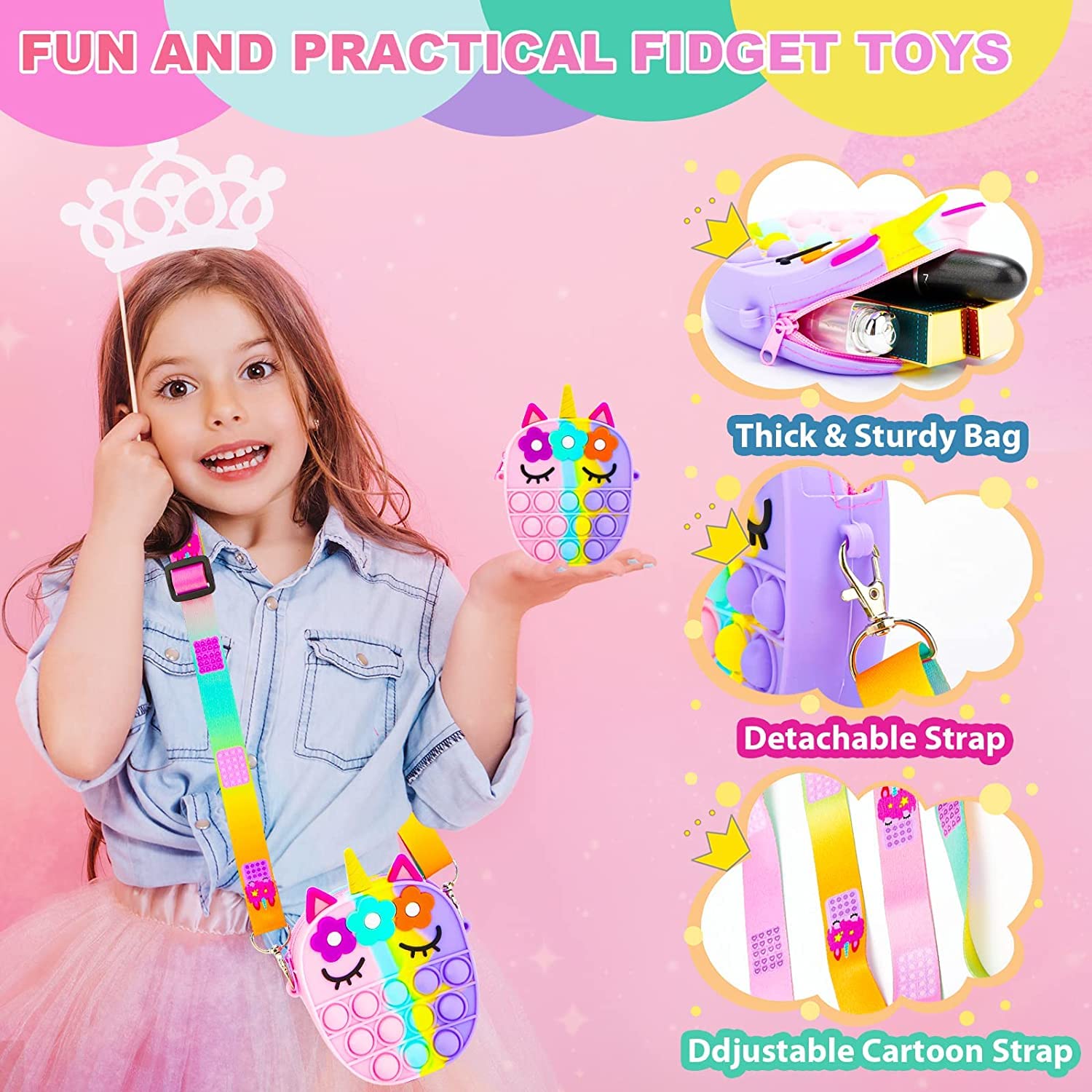 2 Pack Pop Shoulder Bag for Girls and Women,Big Pop it Purse Bags,Pop