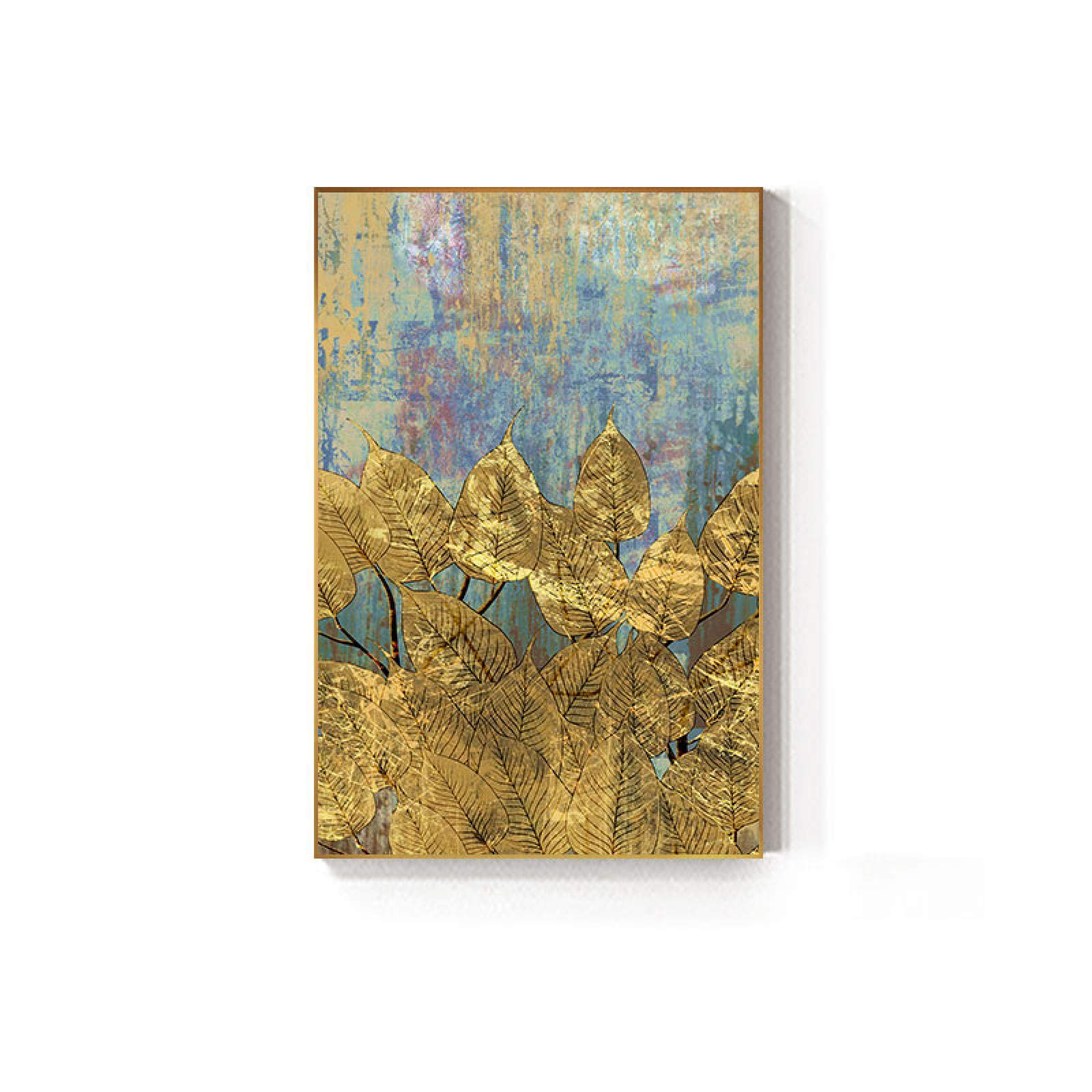 Quadri Astratti Foglia D'oro Tableaux Grandi Poster Stampe Grigio Tela Wall Art per Soggiorno Ingresso Corridoio Oro Trittico 60x80cmx3 pezzi Senza Cornice