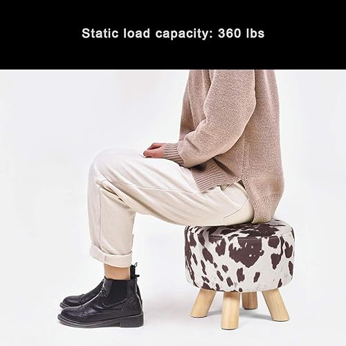 Miniatura 6 de Homebeez Taburete otomano redondo de terciopelo, reposapiés pequeño con patas antideslizantes (vaca marrón)