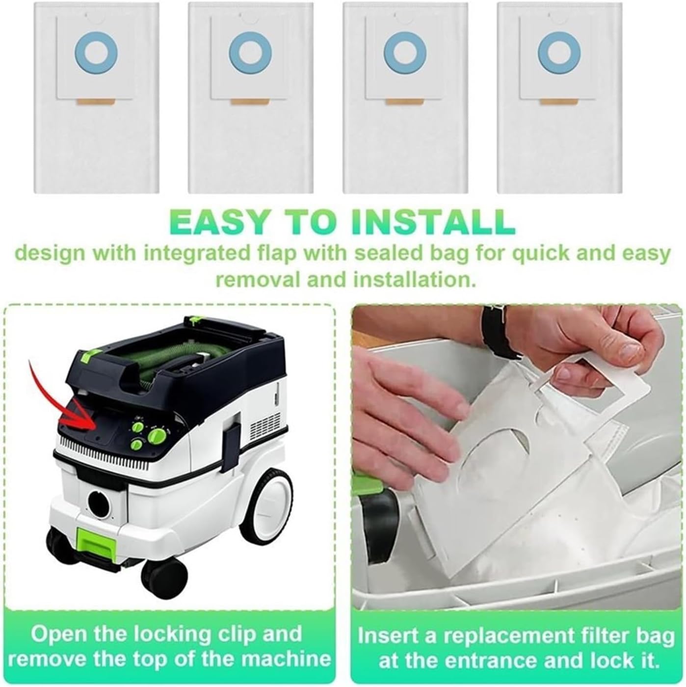 Compatible with Festool CT 26 CT 36 CTL CTM 26 E Series Vacuum Cleaner Filter Bags(White 6 pieces)