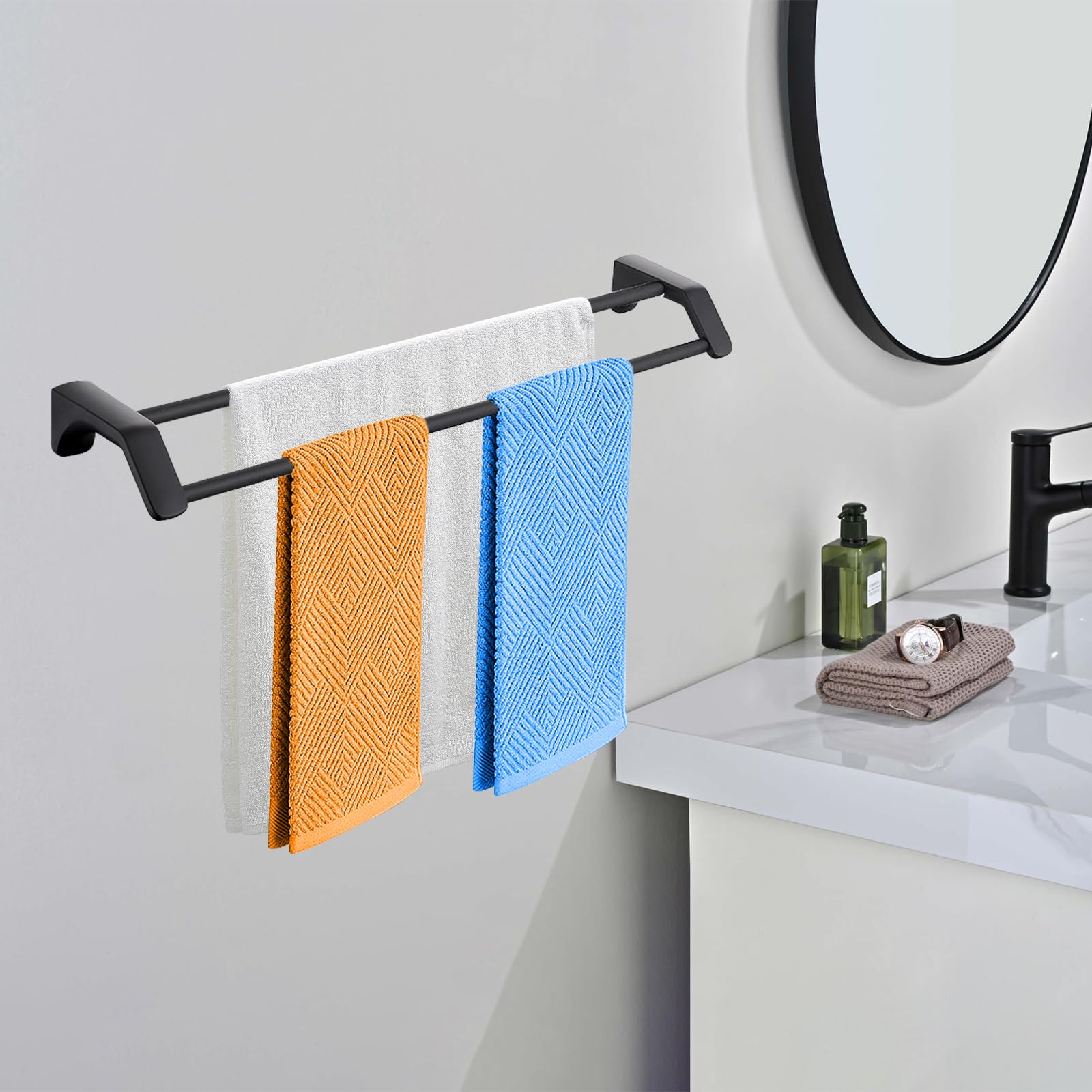 Double Barre Porte-Serviettes de Bain 60CM Porte Serviette à Deux Bras en Acier Inoxydable Porte-Serviettes Mural Range Serviettes pour Salle de Bain ou Cuisine (Noir)