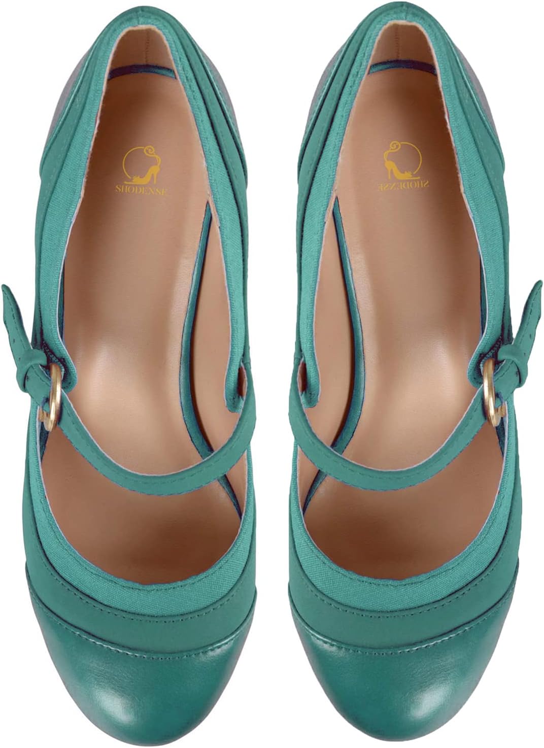 SHODENSE Women Kitten Heel Mary Jane Pumps Closed Round Toe Ankle Strap Patchwork Comfy 3” Mid Chunky Mary Jane Heels Cap Toe Two Tone Buckle Dress Shoes Ladies Wedding Vintage 4-11 M US - Image 3