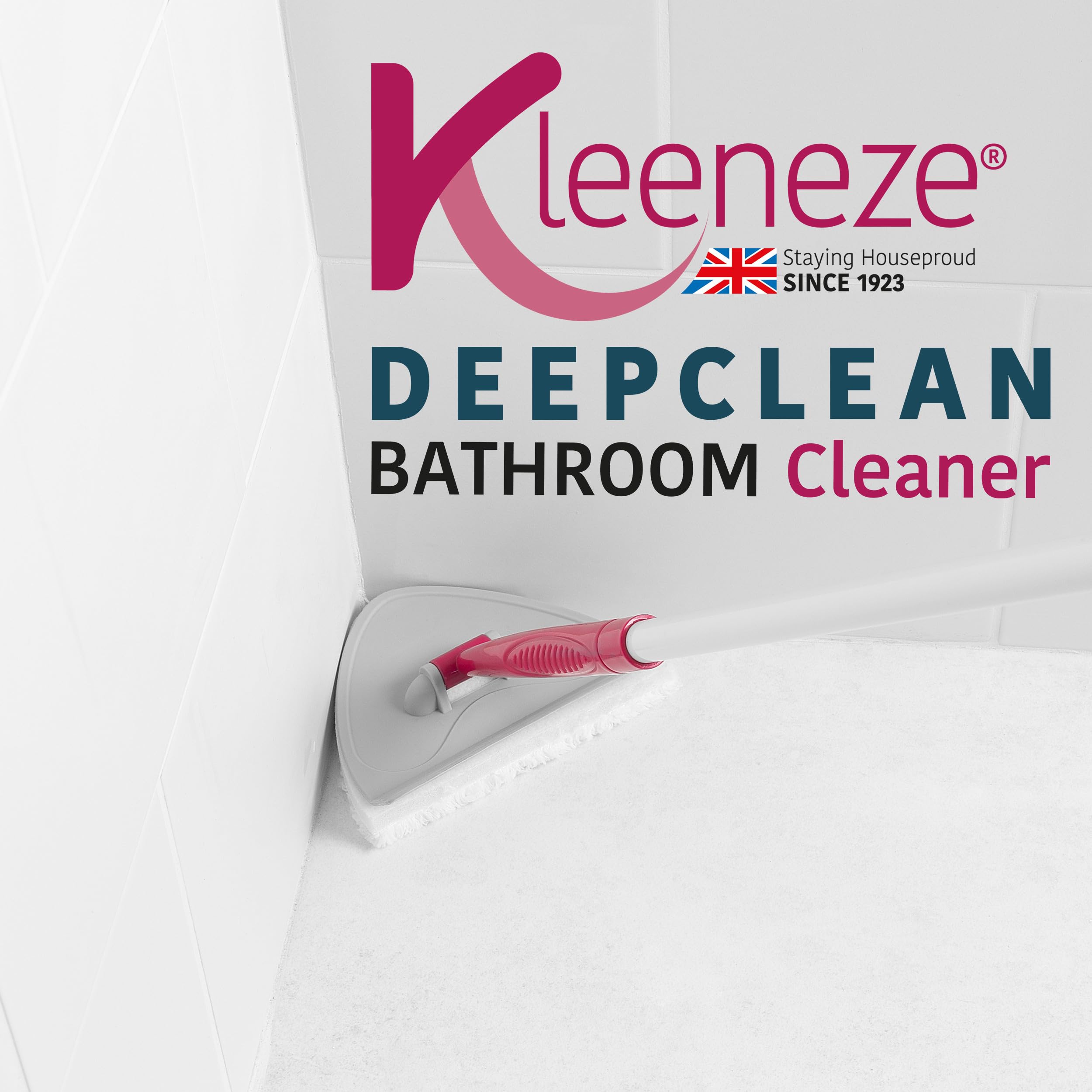 Kleeneze KL076533EU7 Extendable Handle Multipurpose Bathroom Cleaner Mop, Pointed Head, Perfect for Showers, Mirrors and Tiles, Grey/Pink