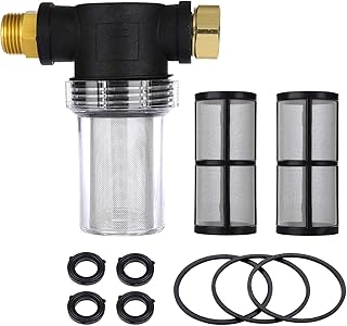 Sediment-Filteraufsatz für Gartenschlauch, Hochdruckreiniger, Wassersiebfilter, Inline-Filter für Sedimente, Outdoor-Garteneinlasswasser, plus 2 extra 100 Netz-Sieb-Sets, 1.9 cm (3/4 Zoll)