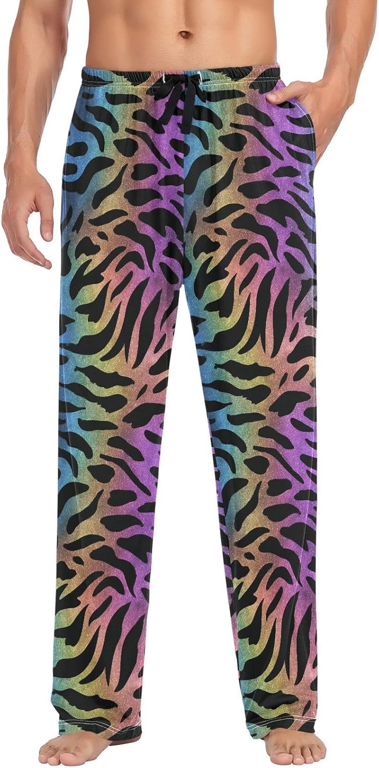 ALAZA Rainbow Leopard Print Cheetah Men's Pajama Pants Men Cotton Pajama Bottoms with Pockets, S
