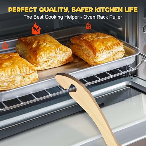 Miniatura 6 de Extractor de estante de horno de madera, paquete de 2 herramientas de extracción de mango largo para horno tostador, freidora de aire, evita