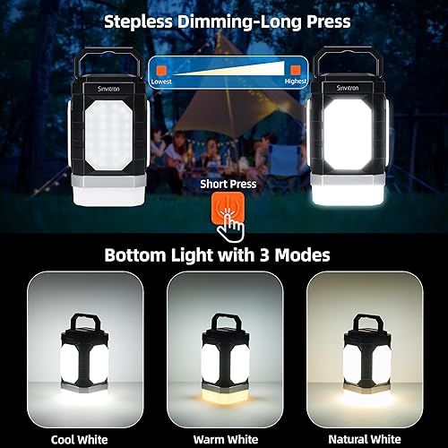 Miniatura 4 de Sinvitron Linterna de campamento recargable 30,000 mAh luces de campamento portátiles, carga rápida QC3.0, 1000 lúmenes, tiempo de funcionamiento de