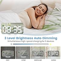 Vista 4 de Reloj Despertador Digital, Pantalla Grande LED y Reloj de Escritorio con Espejo con Puertos Duales de Cargador USB, 3 Niveles de Brillo, 12/24H