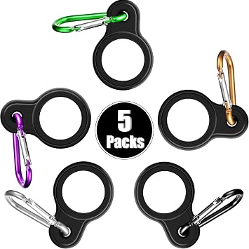 Boao 5 Sets Silicone Water Bottle Carrier with Keychain Clip Key Ring Clip for Outdoor Activities or Daily Use Black, Silver, Yellow, Purple and Green
