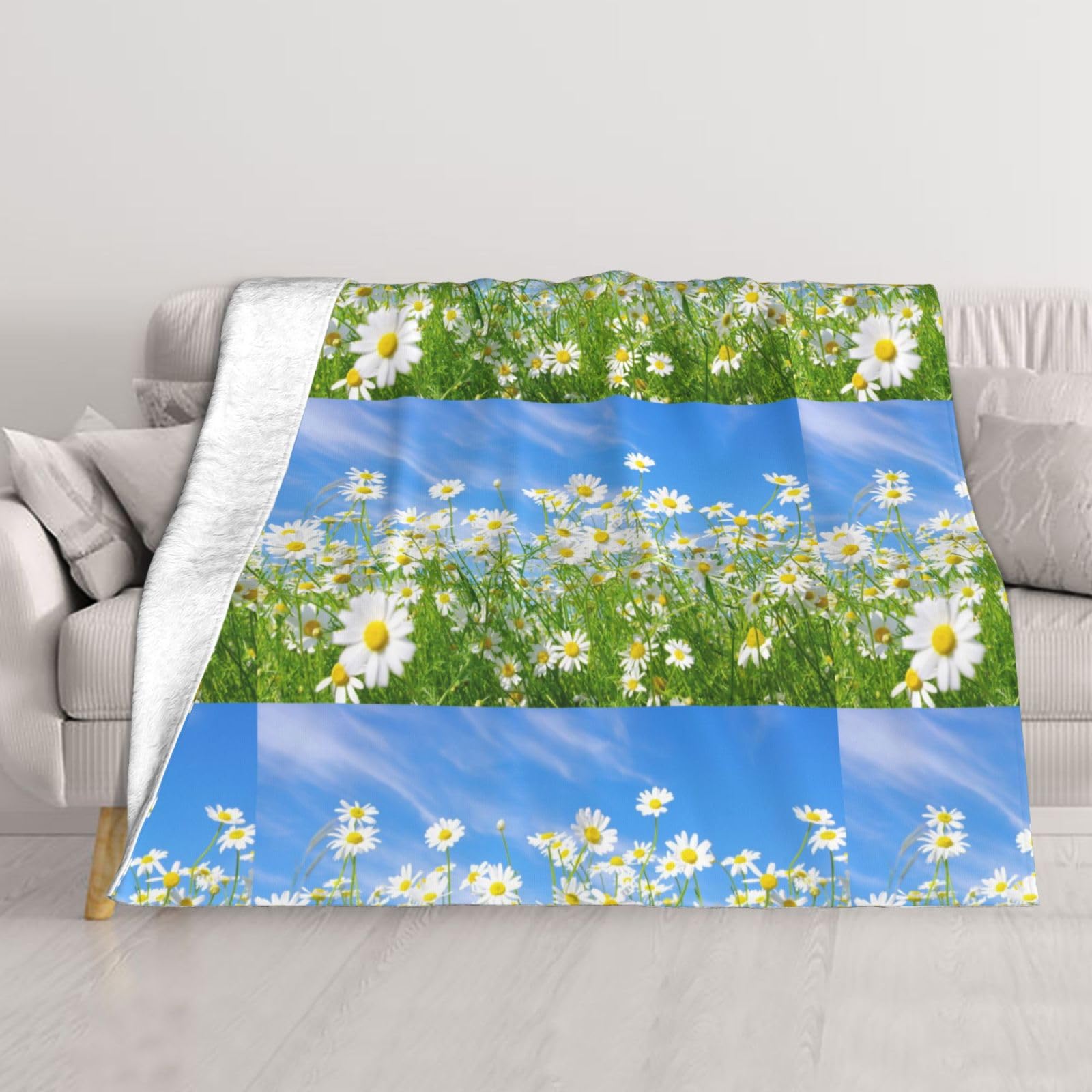 Couverture chaude camomille plaid pelucheux réversible pour canapé et lit