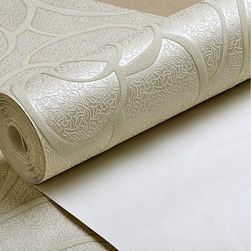 Miniatura 5 de DAWEI - Papel tapiz no tejido con diseño de rosas en relieve 3D para dormitorio, color crema, 1.73 pies de ancho x 32.8 pies de largo
