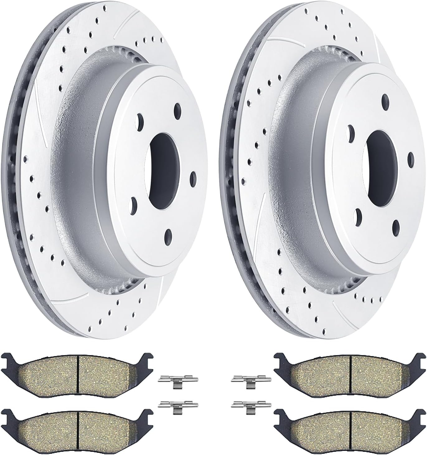 Rear Brake Kit for Dodge Ram 1500 Durango Chrysler Aspen Drilled & Slotted Disc Brake Rotors Ceramic Brakes Pads 5 Lugs 13.86 inch Rotor