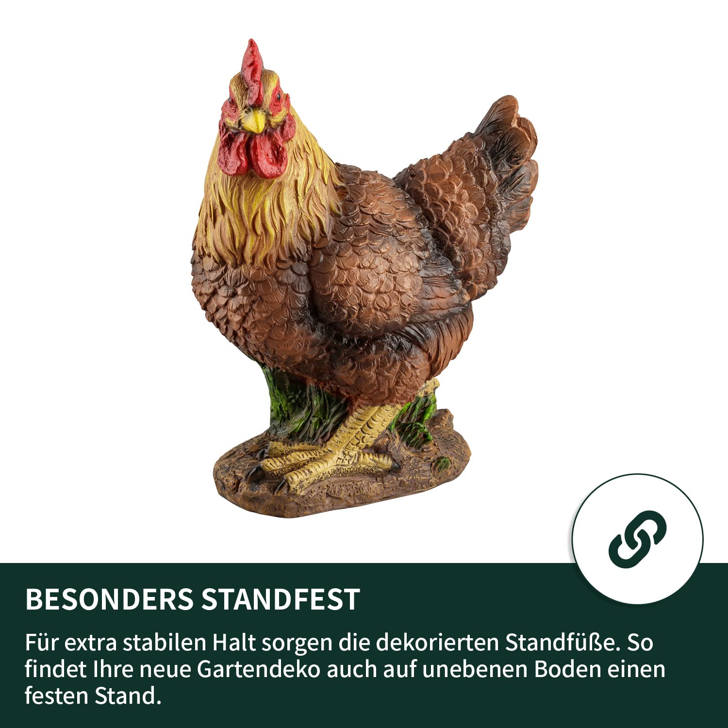 VERDOBA Garten Figur Huhn aus Kunstharz, braun, handbemalt - Henne Dekofiguren Garten Deko Gartenfiguren für außen groß - Hühner Gartendeko Polyresin Figuren Tiere (Henne - braun)