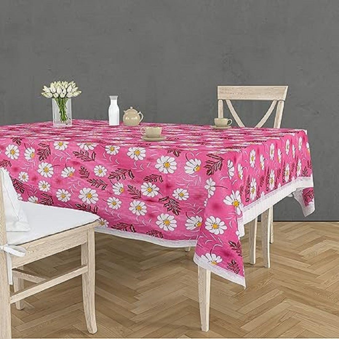PVC Printed Dining Table Cover, Waterproof Easy to Clean, (Pink, 6 Seater) | PVC Printed Dining Table Cover, Waterproof Easy to Clean, (Pink, 6 Seater)-image-2