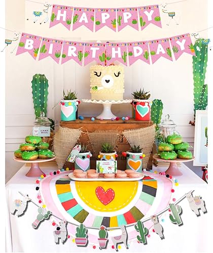Miniatura 7 de Juego de 2 guirnaldas de decoración de cactus de llama para baby shower, fiesta mexicana, centros de mesa de fiesta, suministros de graduación,
