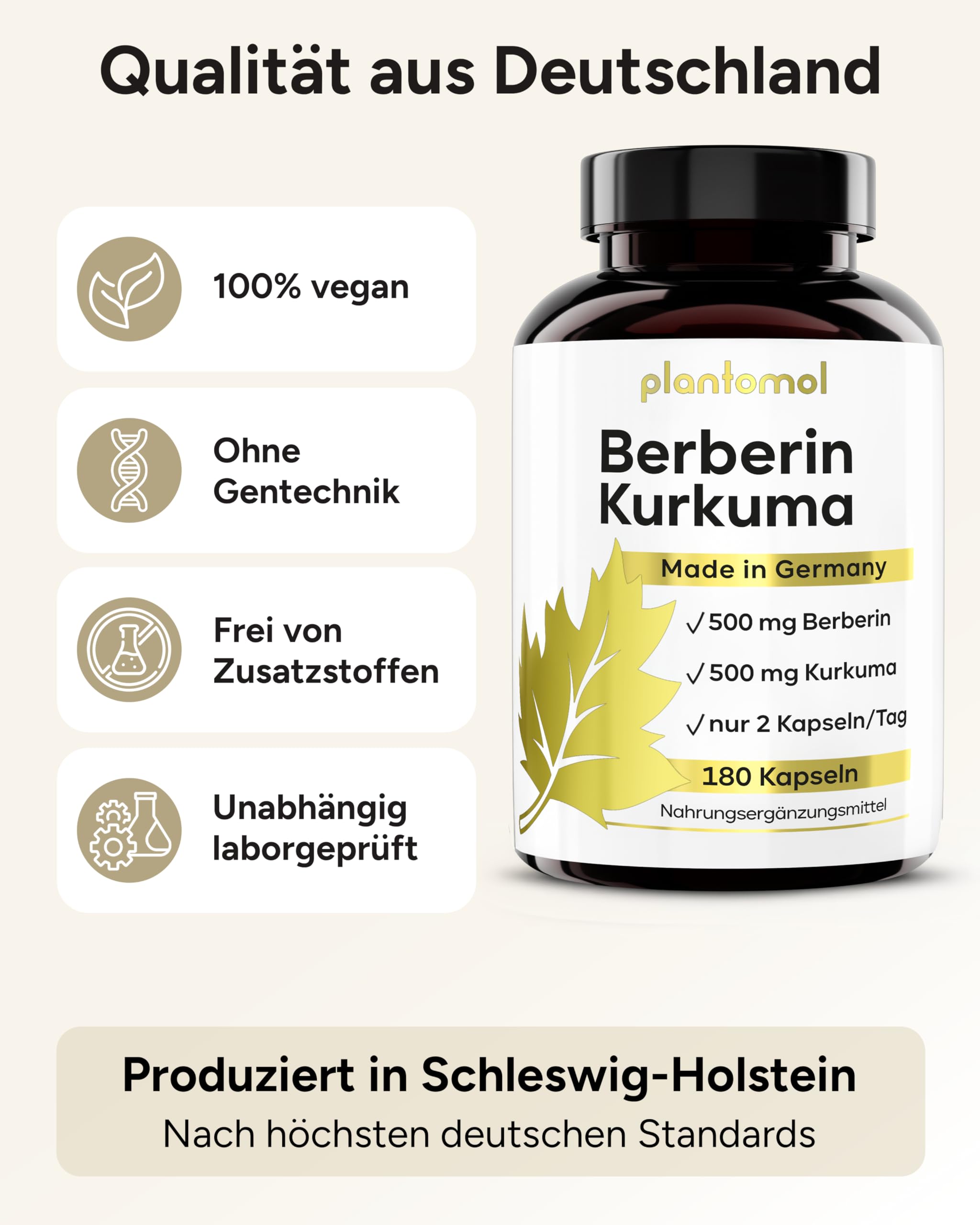Berberin Kapseln als 11-fach Komplex – 180x Berberin 500mg Komplex mit Kurkuma – Berberine 500mg mit Cholin, L-Carnitin, Piperin, Vitamin C & B6-180 – Berberine Kapseln Hochdosiert - 3 Monatsvorrat