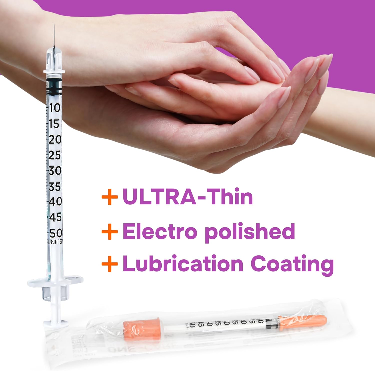 ONE-CARE Syringe 0.5 ml/cc, 31G x 1/4’’ (6mm), Individually Wrapped, Orange Cap, Box of 100 pcs