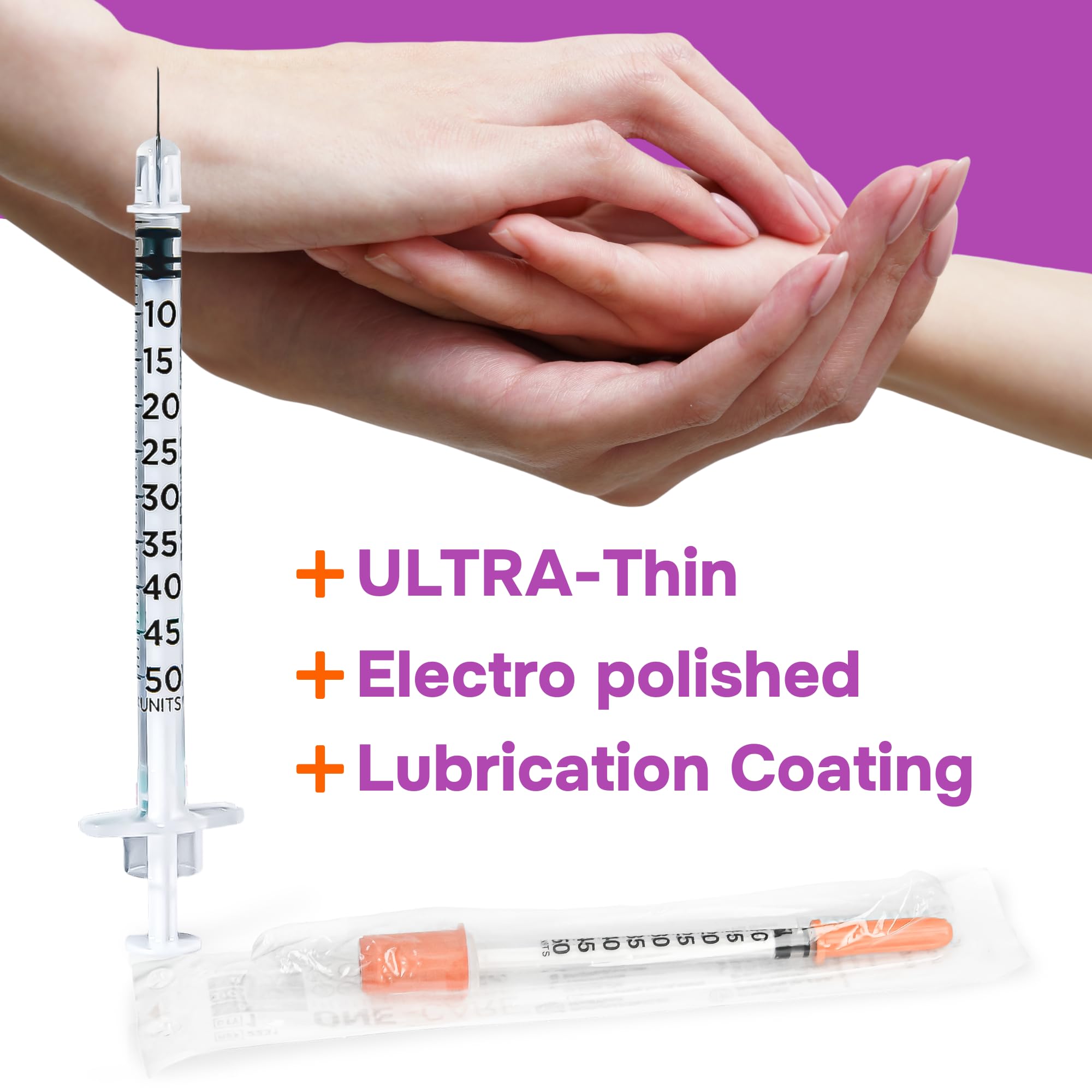 ONE-CARE Syringes 0.5 ml/cc, 31G x 1/4" (6mm), Orange Cap, 100pcs/bx — Amazon image 6