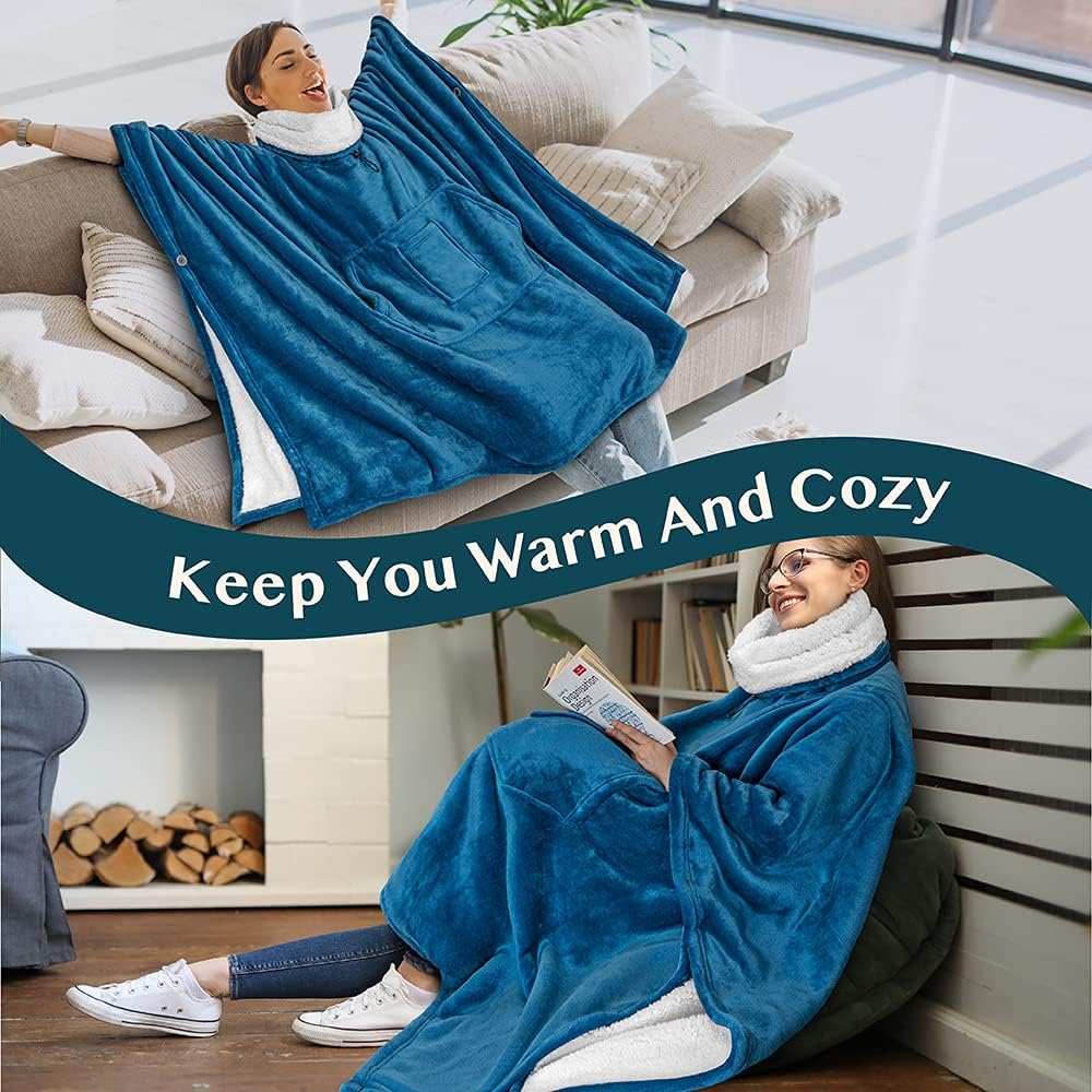 PAVILIA Wearable Blanket Poncho Women Men, Oversized Hoodie Sweatshirt Sweater Neck Warmer, Fleece Soft Hug Sleep Pod Adult - Image 7