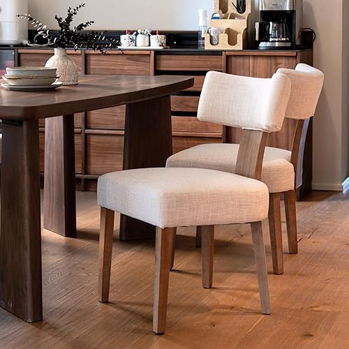 Miniatura 10 de Juego de 4 sillas de comedor tapizadas modernas, con respaldo medio, sillas de comedor y cocina color beige granja, sillas laterales sin brazos de