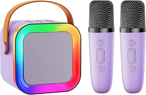 Mini altavoz de máquina de karaoke para niños y adultos, Bluetooth portátil con 1-2 micrófonos inalámbricos, regalos de cumpleaños de Navidad,